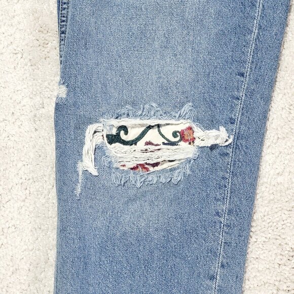 Zara Man Jeans Men 34 Blue Slim Tapered Distressed Embroidered Patchwork Denim - Picture 5 of 16